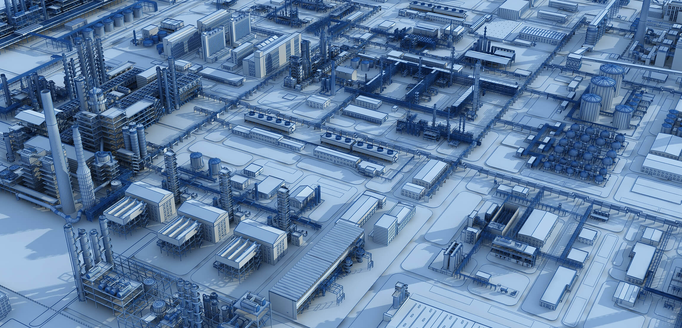 Large Petrochemical Plant Refinery Factory Industrial Scene 3D Model