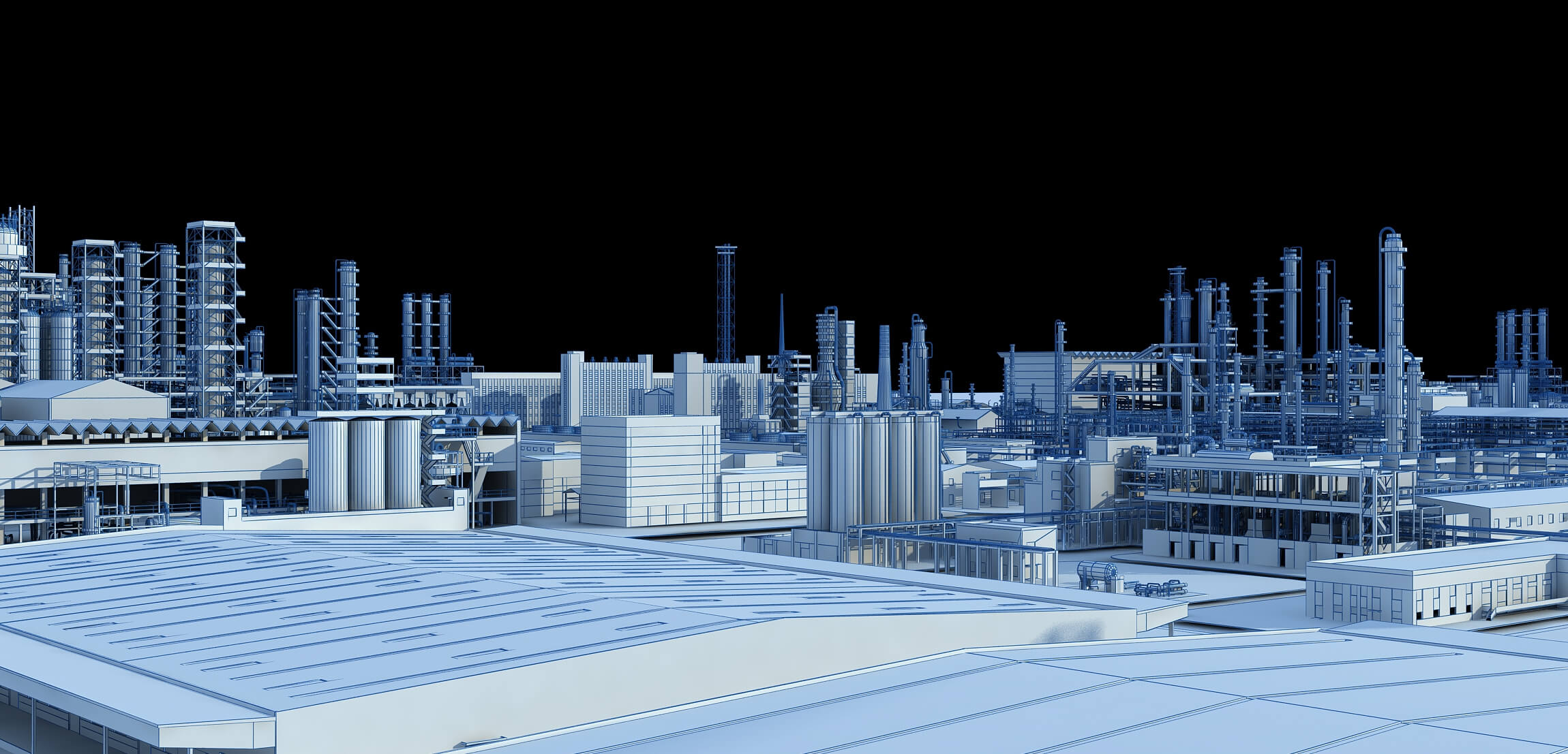 Large Petrochemical Plant Refinery Factory Industrial Scene 3D Model