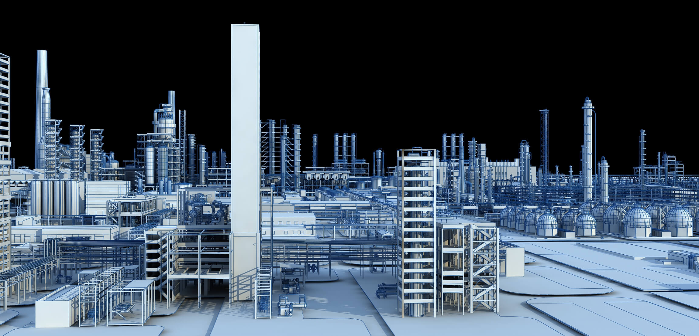 Large Petrochemical Plant Refinery Factory Industrial Scene 3D Model