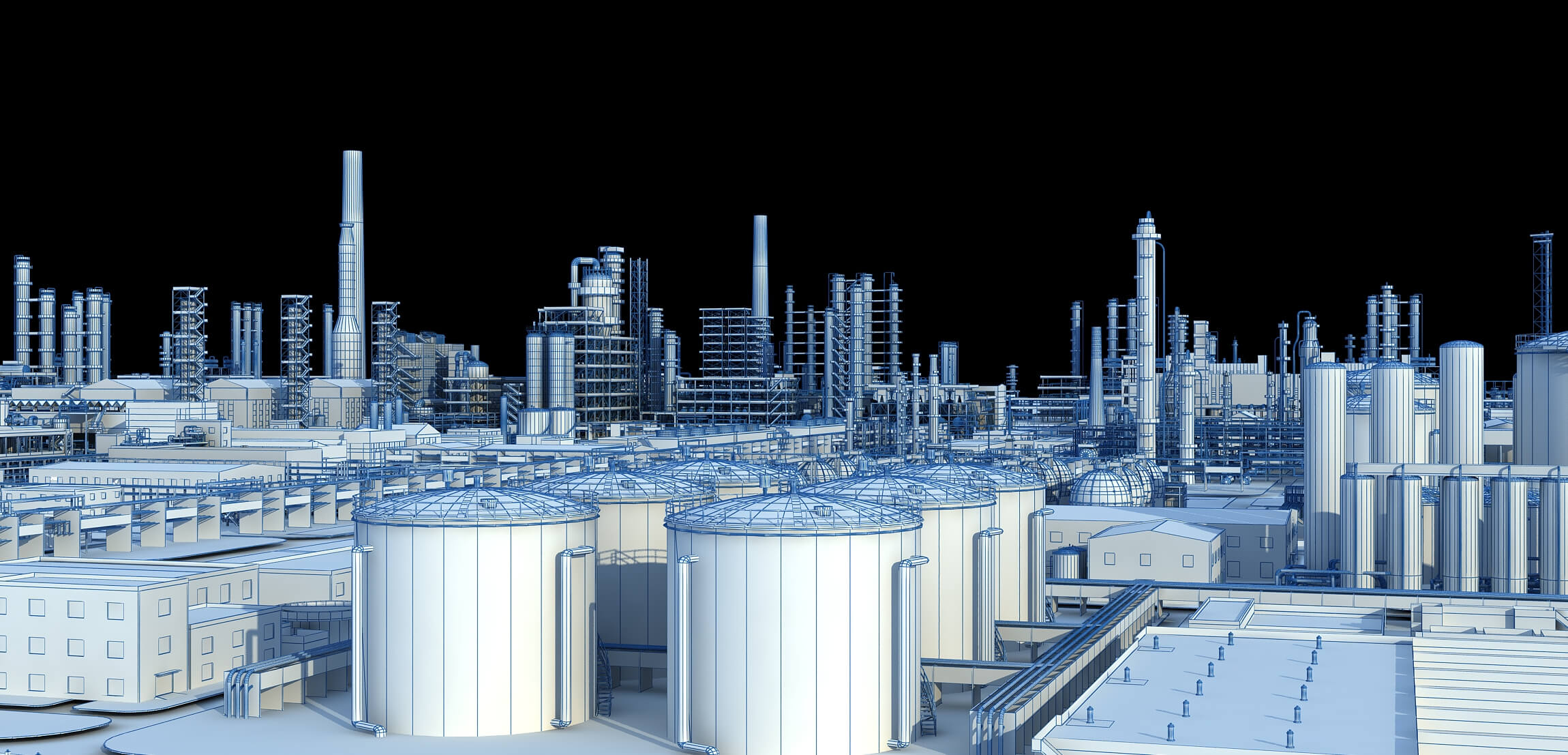Large Petrochemical Plant Refinery Factory Industrial Scene 3D Model