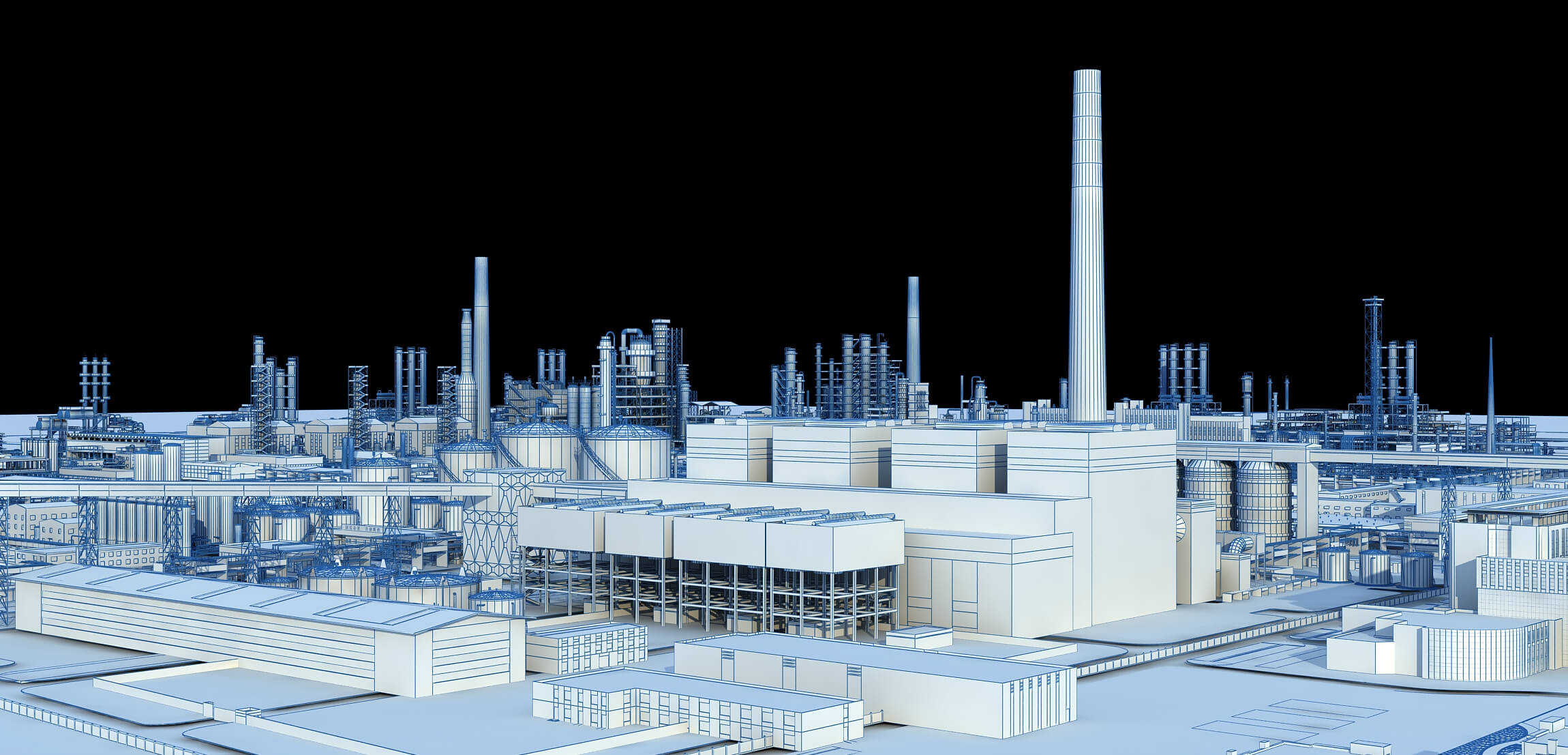Large Petrochemical Plant Refinery Factory Industrial Scene 3D Model