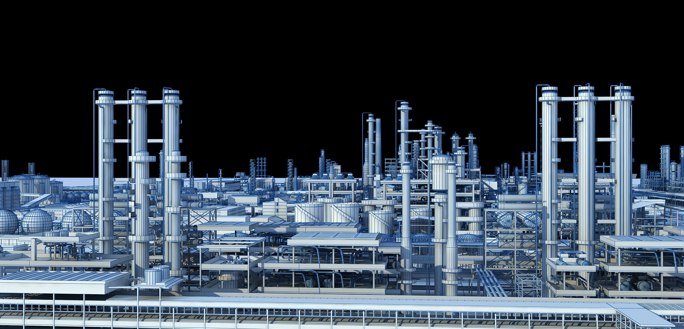Large Petrochemical Plant Refinery Factory Industrial Scene 3D Model