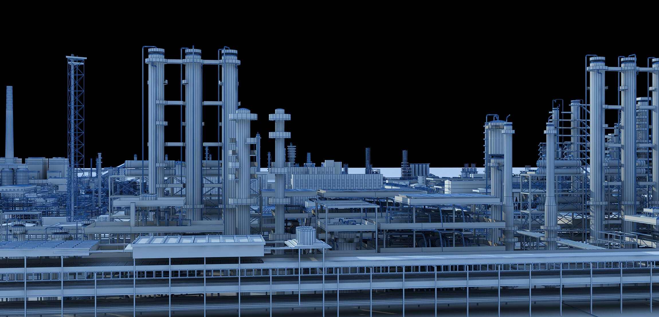 Large Petrochemical Plant Refinery Factory Industrial Scene 3D Model