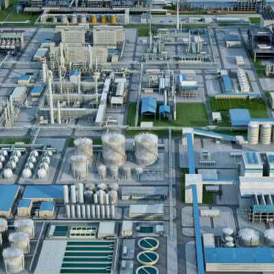 Large Petrochemical Plant Refinery Factory Industrial Scene 3D Model
