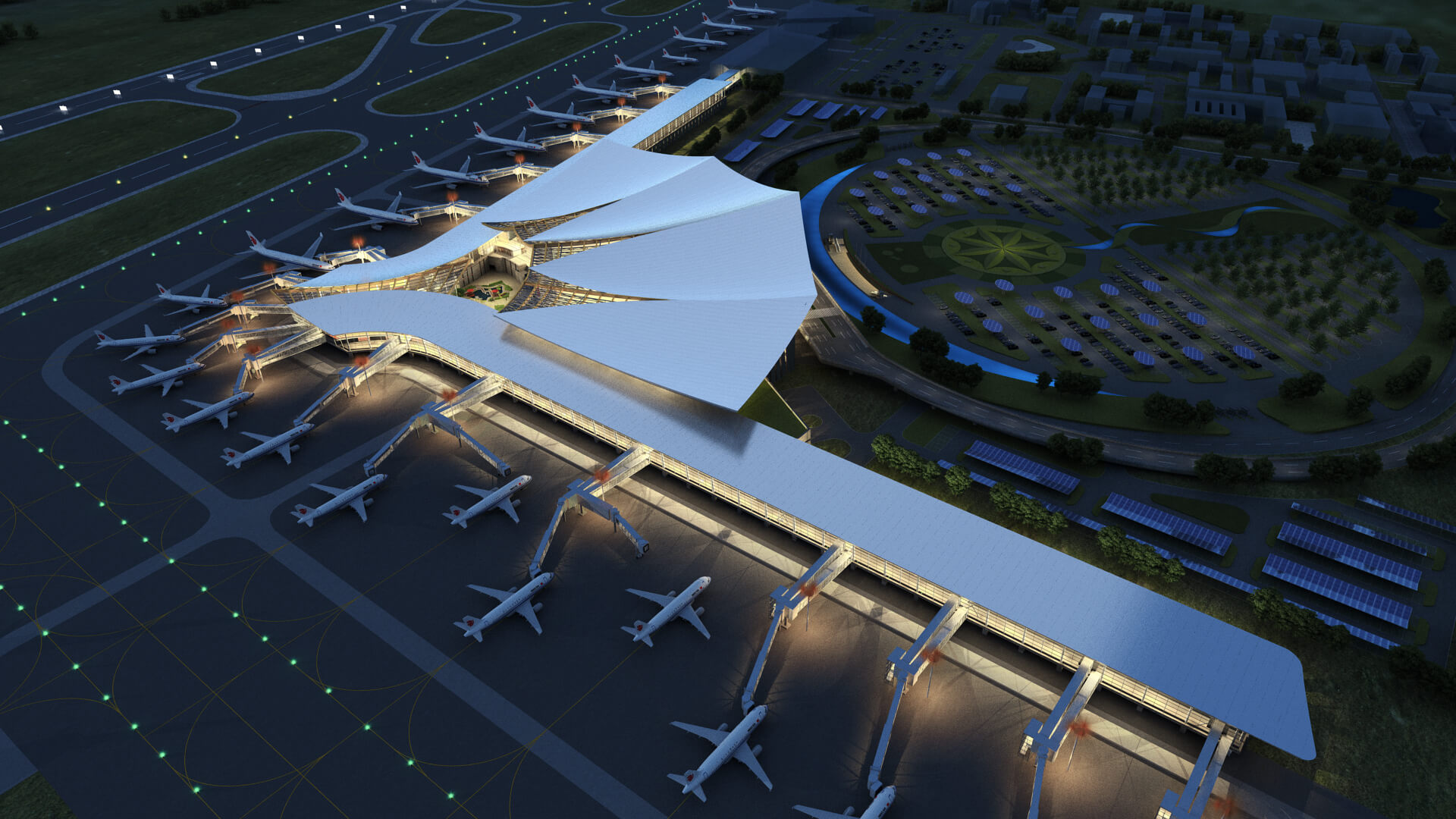 Lhasa Airport Night View 3D Model