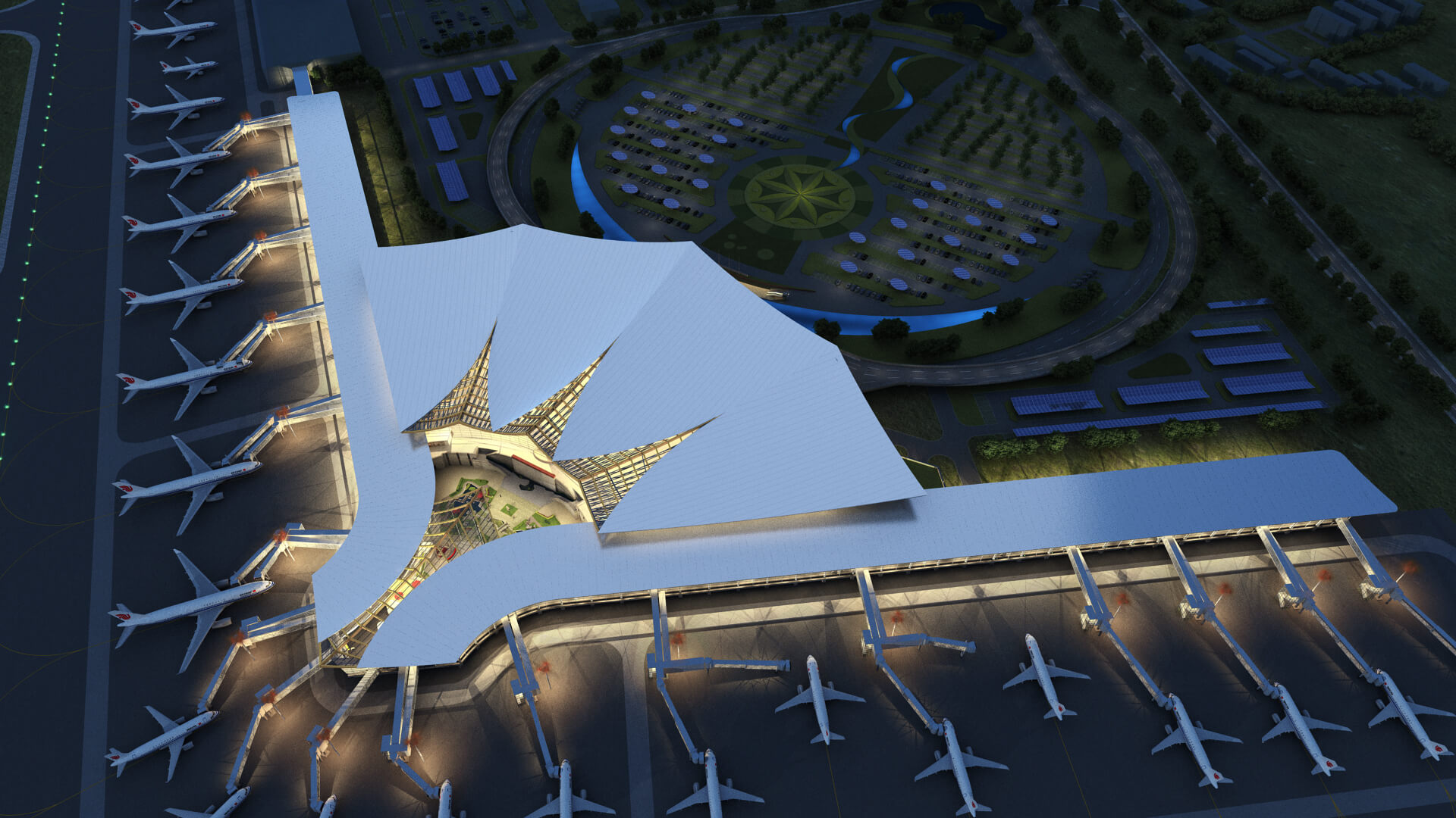 Lhasa Airport Night View 3D Model
