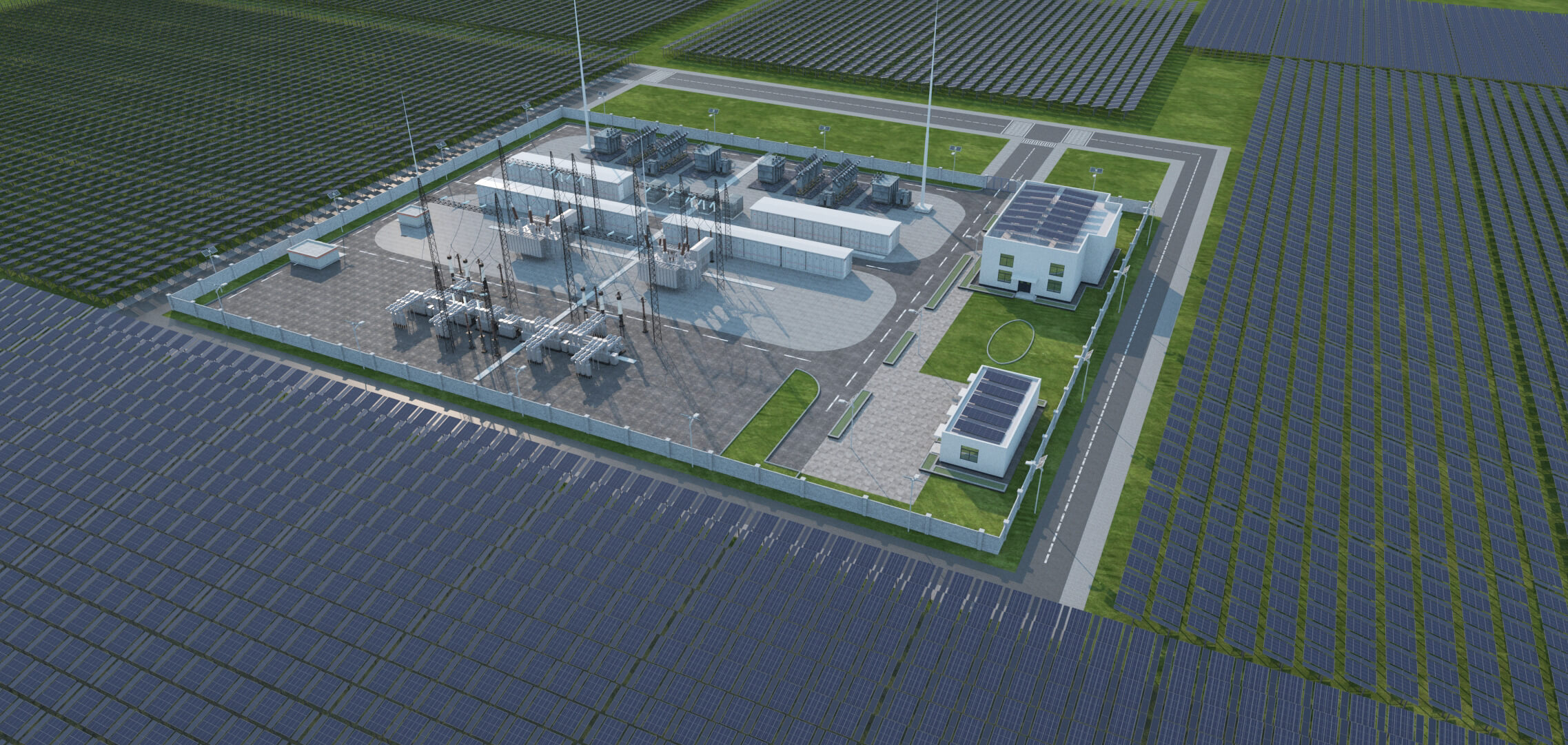 Solar Power Station With Substation and Energy Storage 3D Model