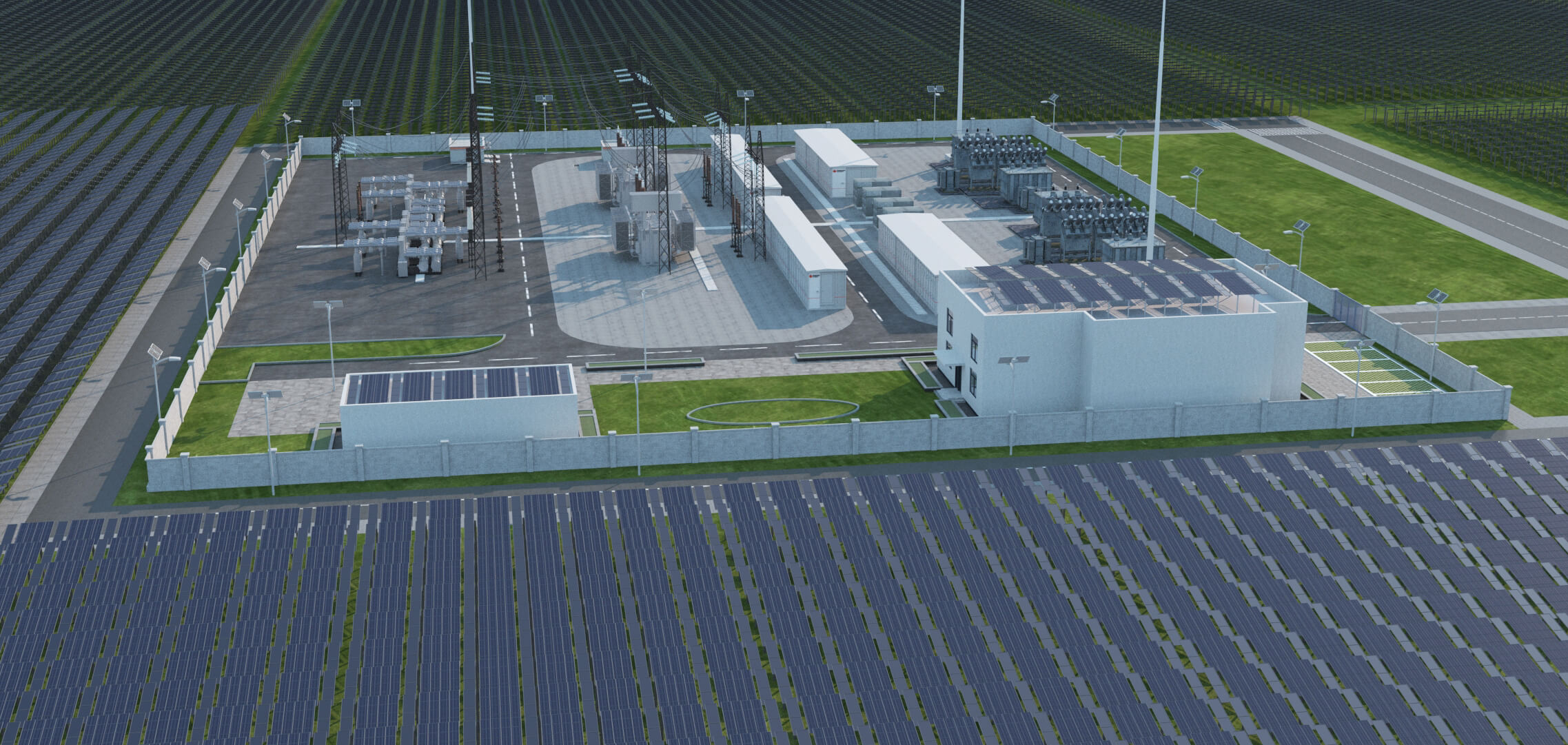Solar Power Station With Substation and Energy Storage 3D Model