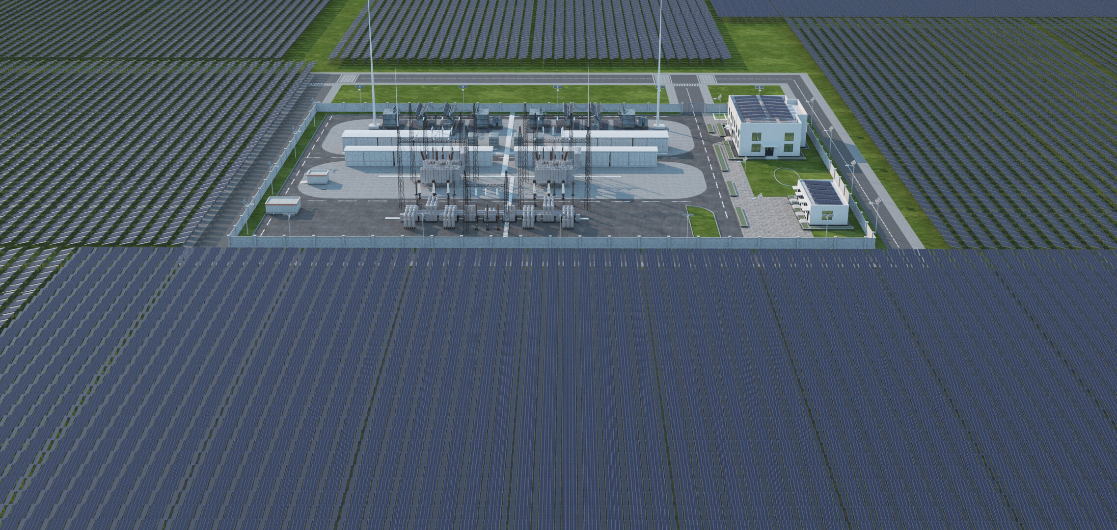 Solar Power Station With Substation and Energy Storage 3D Model