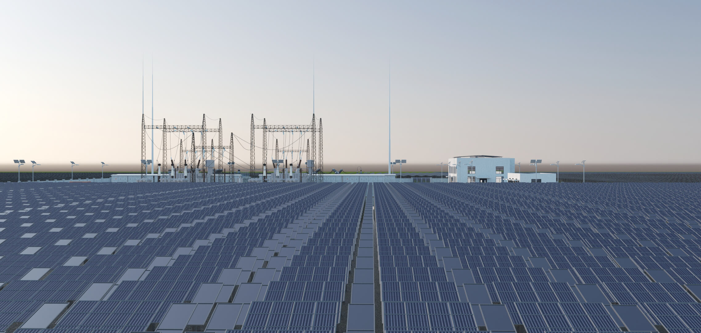 Solar Power Station With Substation and Energy Storage 3D Model