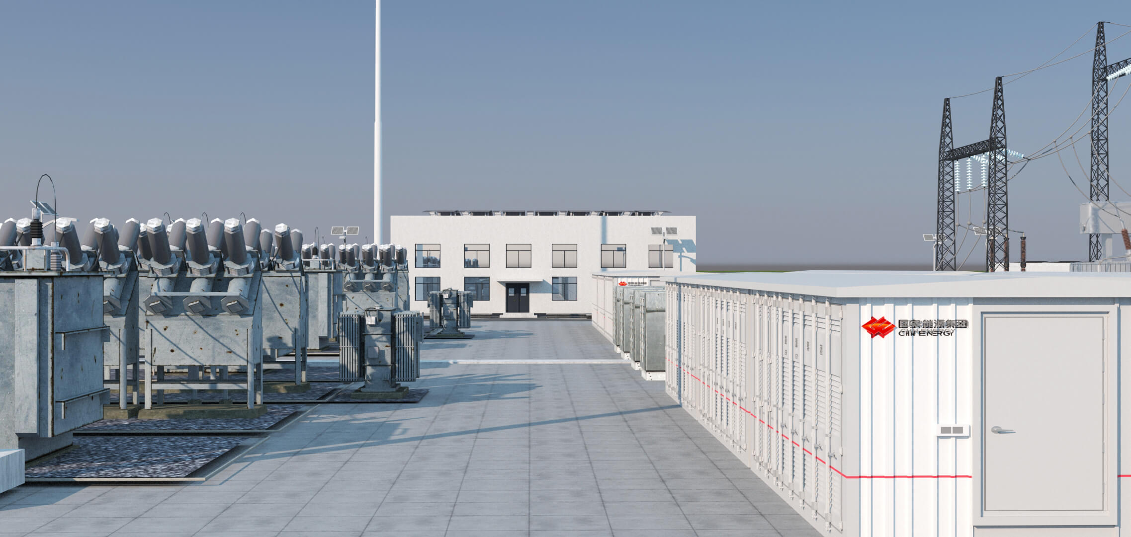 Solar Power Station With Substation and Energy Storage 3D Model