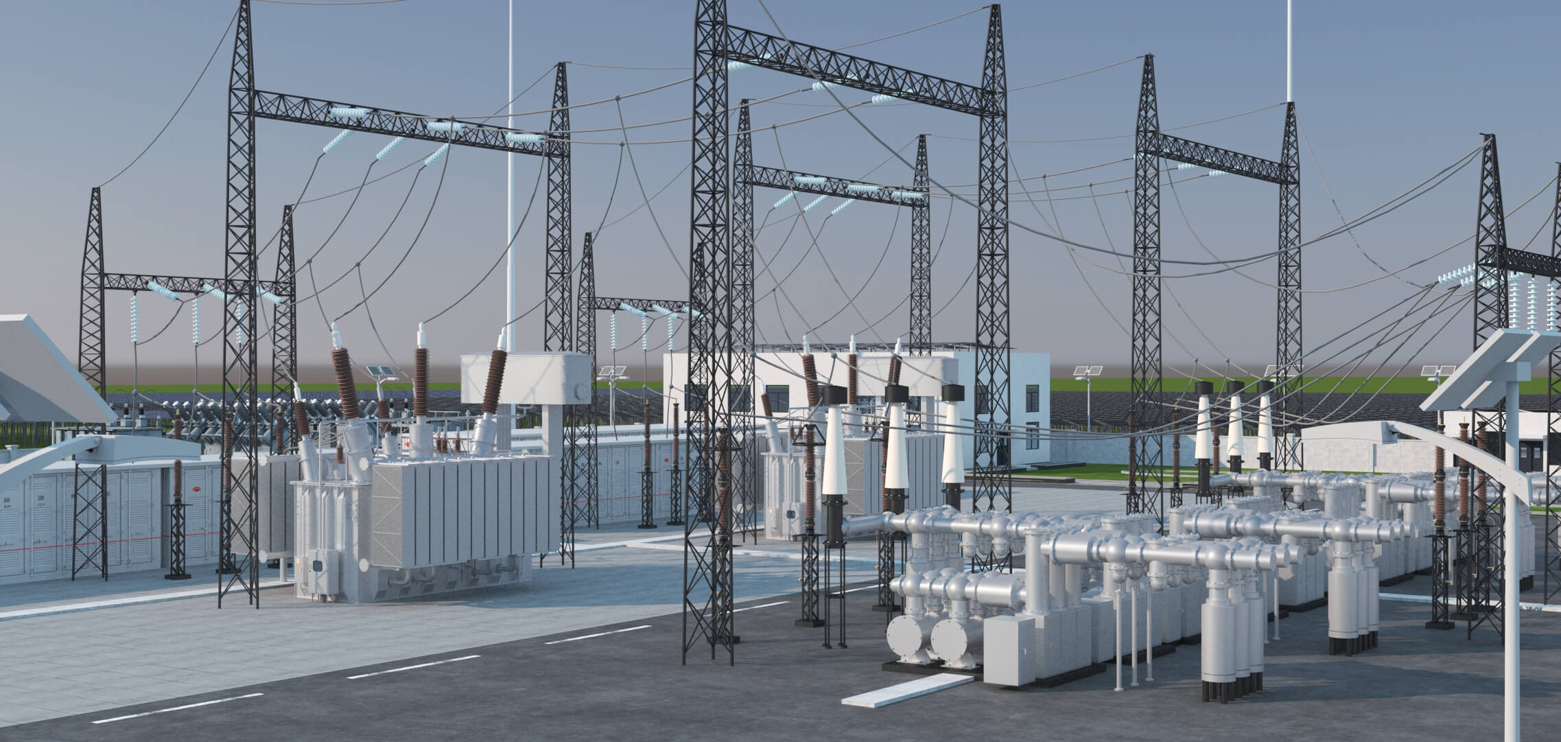 Solar Power Station With Substation and Energy Storage 3D Model
