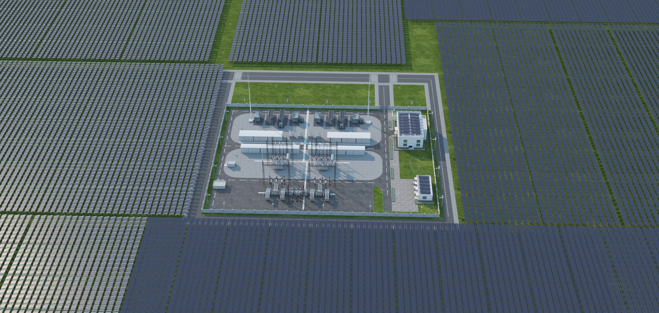 Solar Power Station With Substation and Energy Storage 3D Model