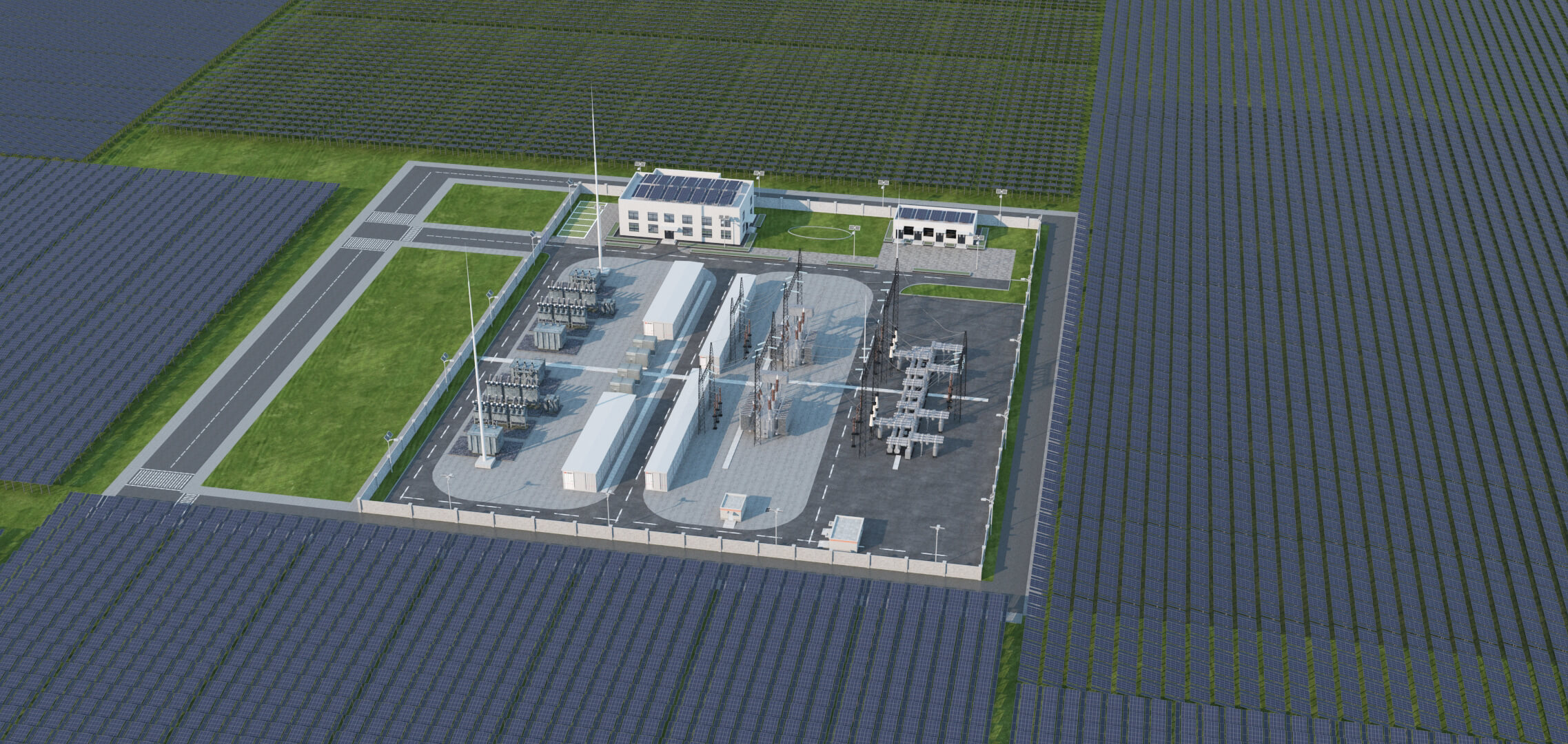 Solar Power Station With Substation and Energy Storage 3D Model