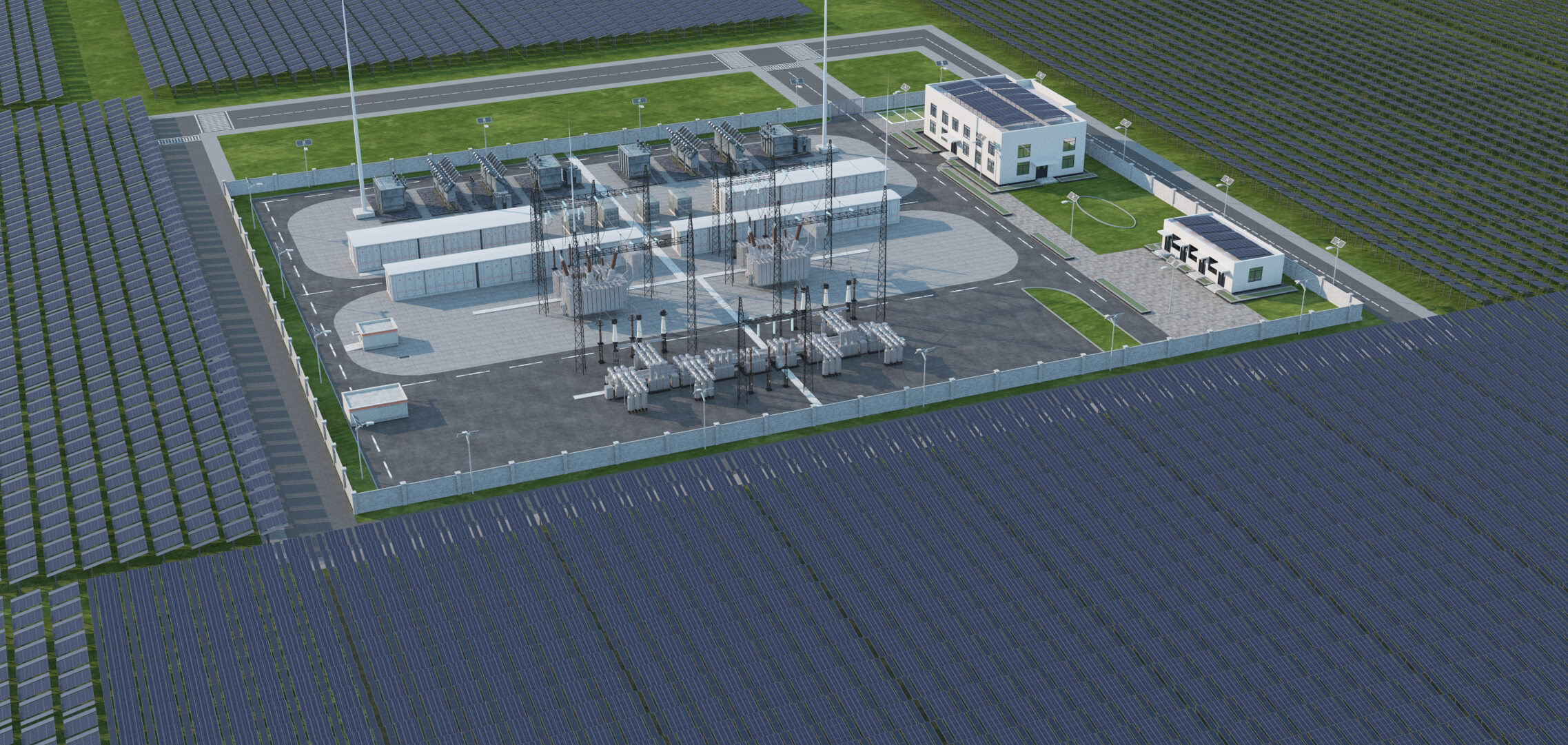 Solar Power Station With Substation and Energy Storage 3D Model