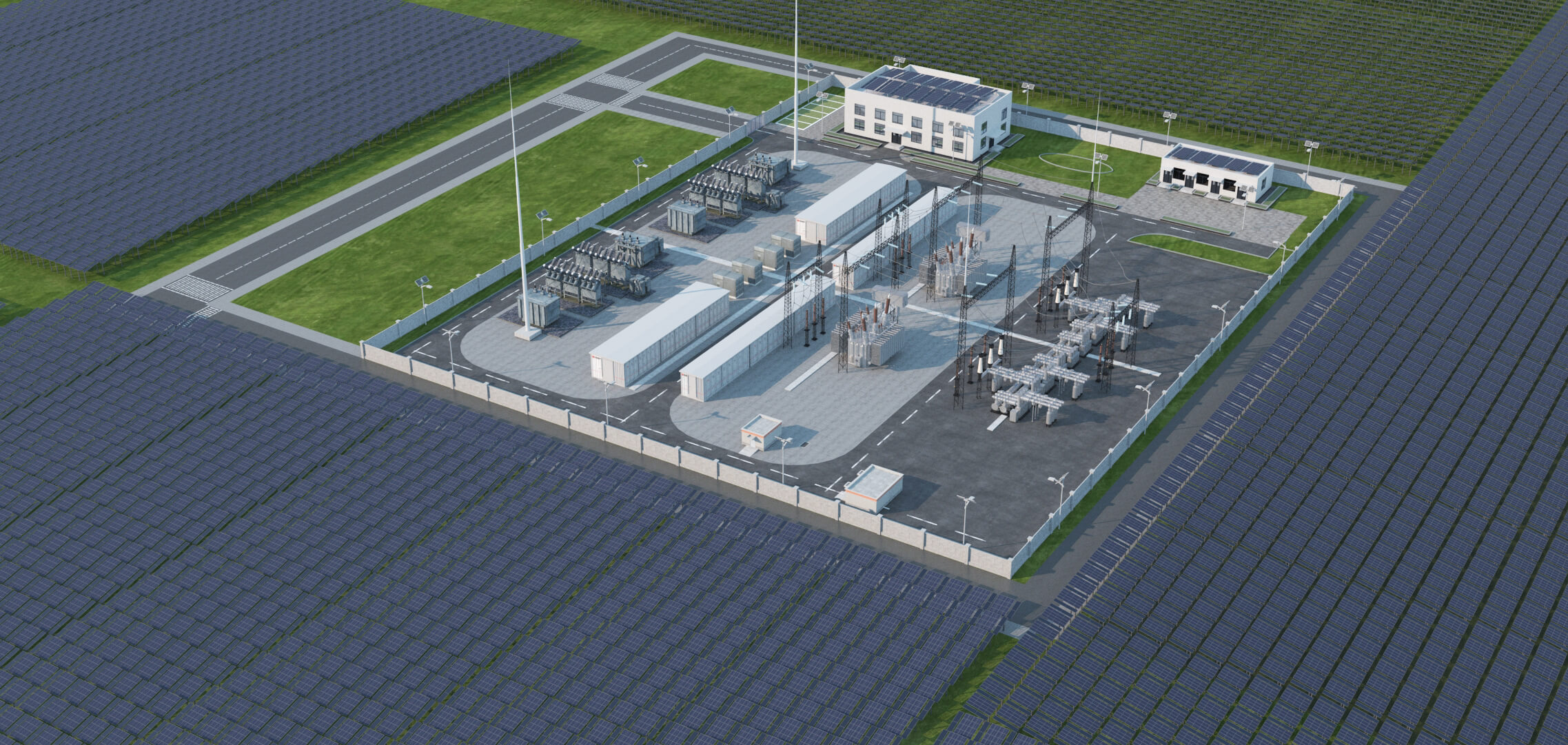 Solar Power Station With Substation and Energy Storage 3D Model