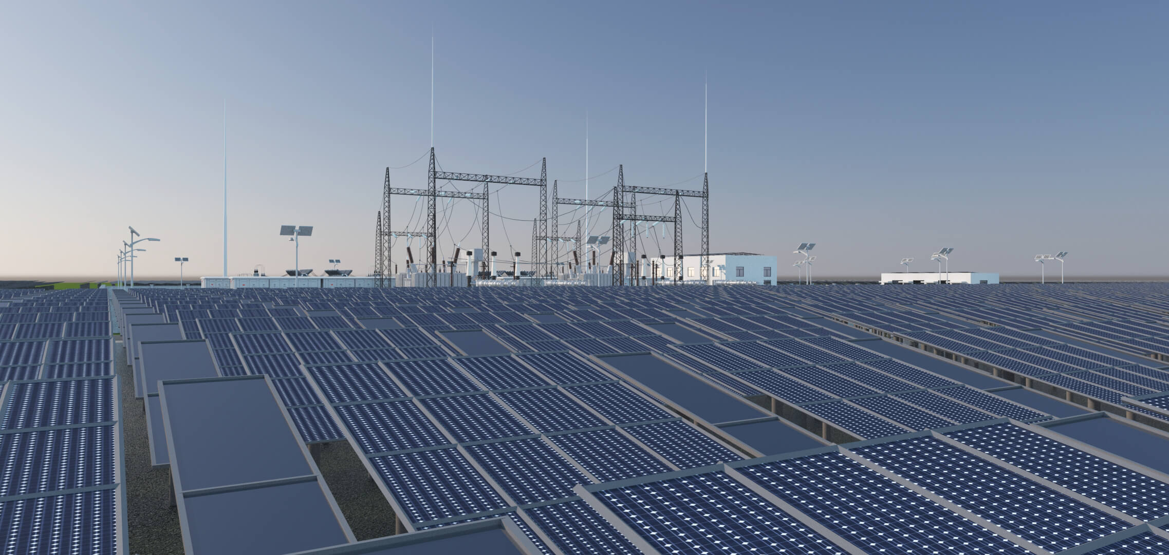 Solar Power Station With Substation and Energy Storage 3D Model