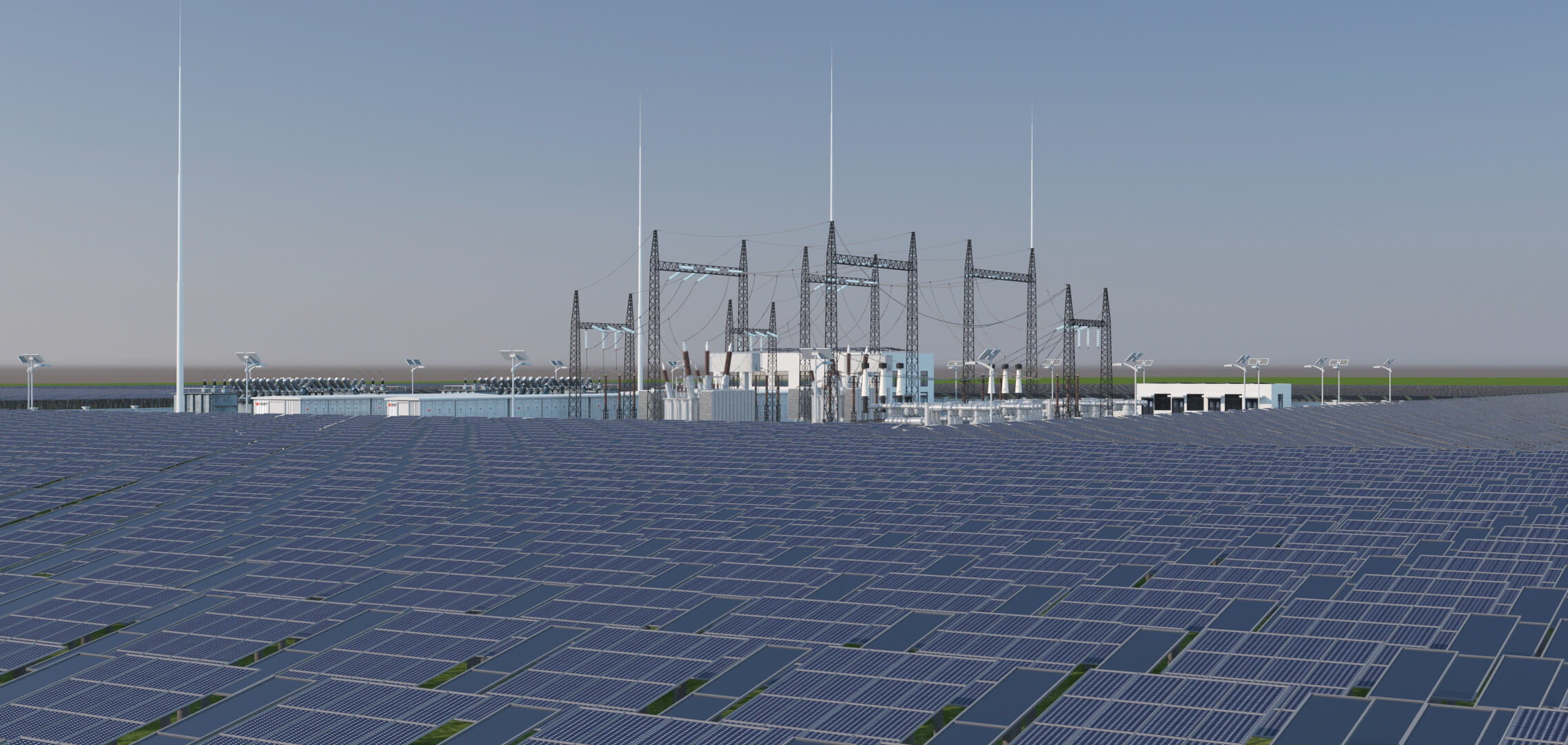 Solar Power Station With Substation and Energy Storage 3D Model