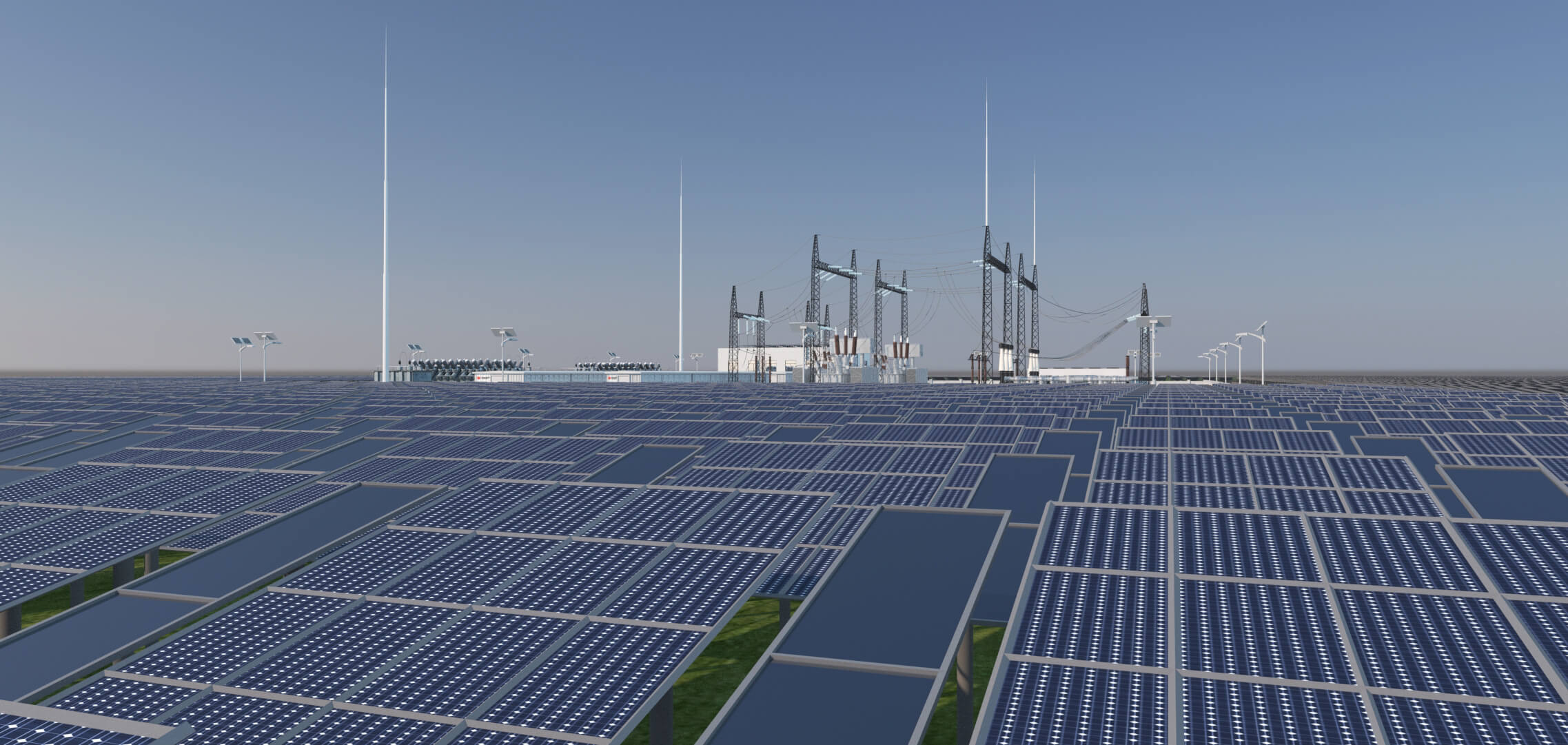 Solar Power Station With Substation and Energy Storage 3D Model