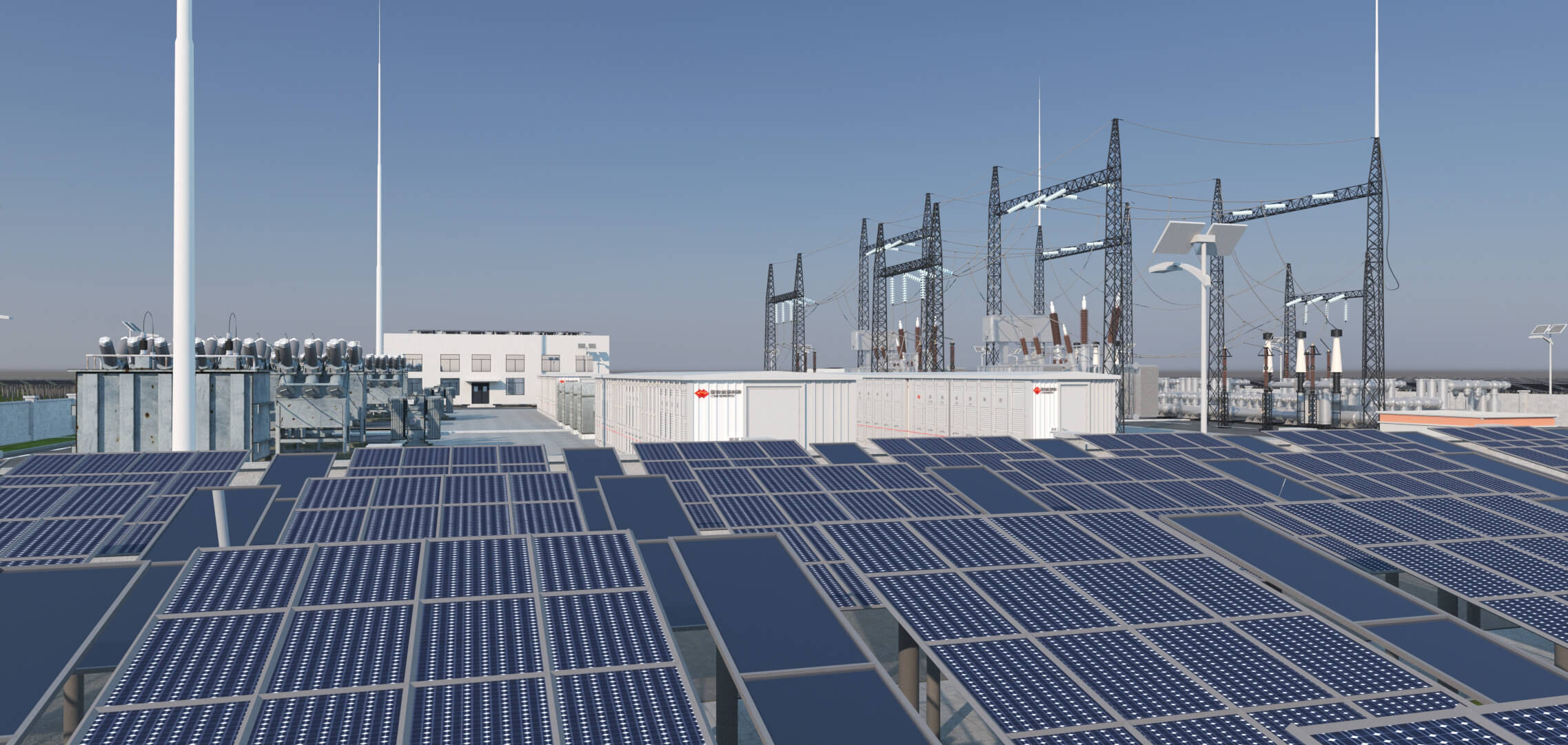 Solar Power Station With Substation and Energy Storage 3D Model