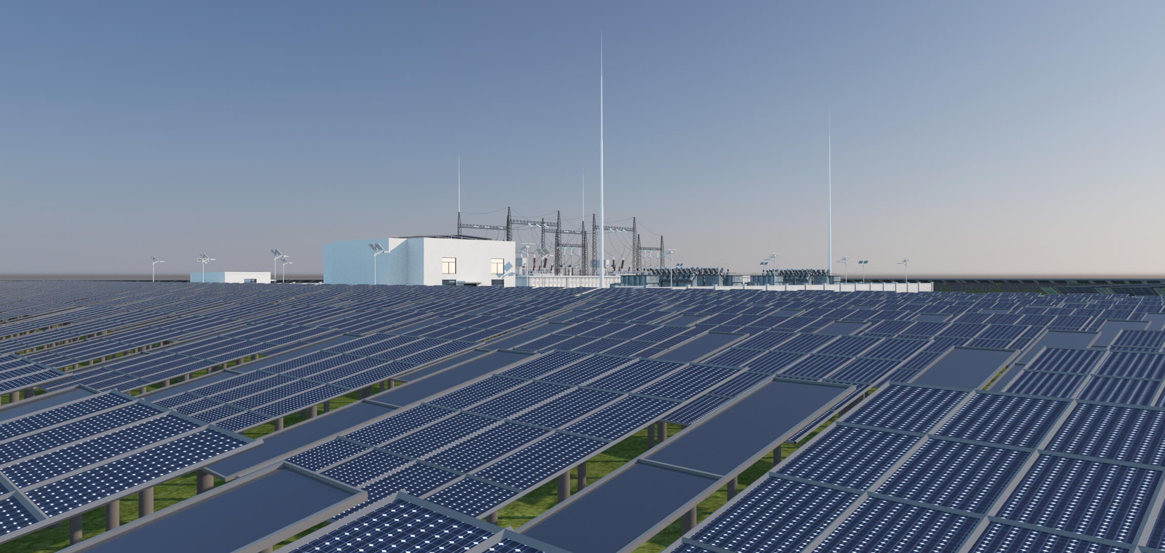 Solar Power Station With Substation and Energy Storage 3D Model