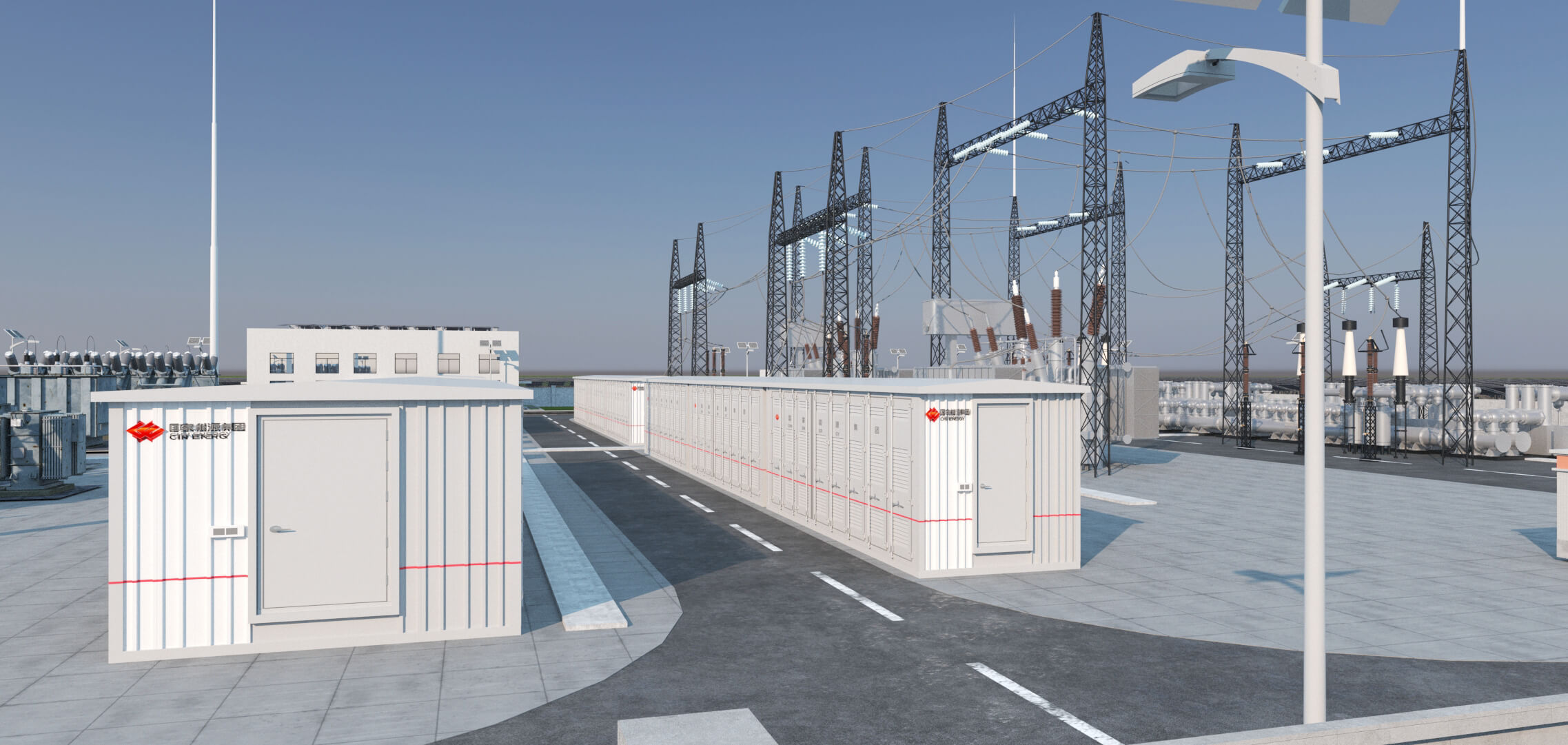 Solar Power Station With Substation and Energy Storage 3D Model