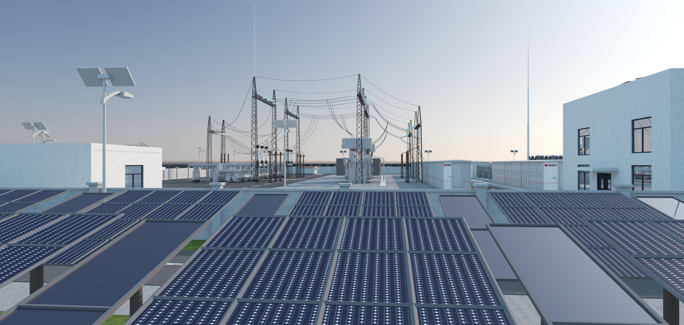 Solar Power Station With Substation and Energy Storage 3D Model
