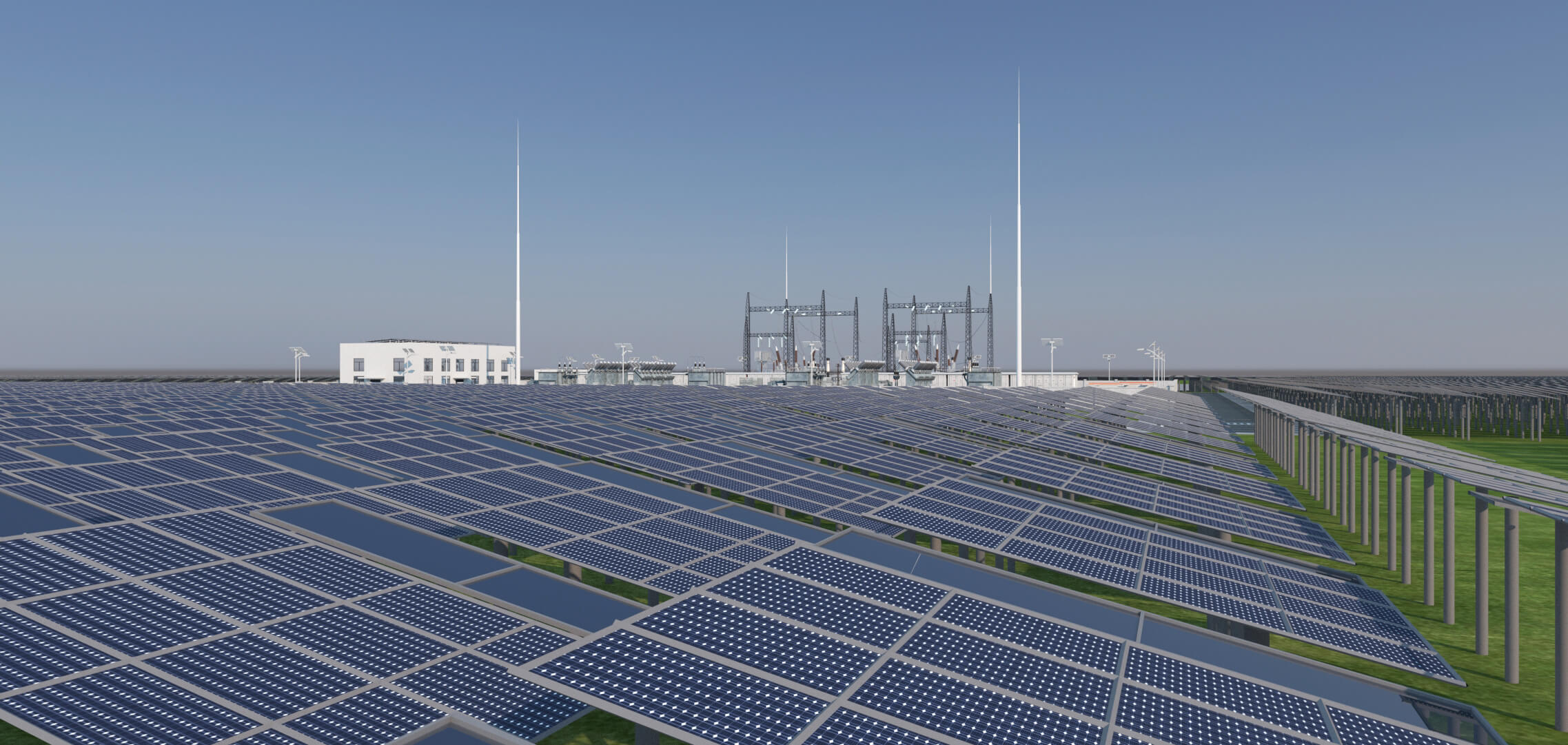 Solar Power Station With Substation and Energy Storage 3D Model