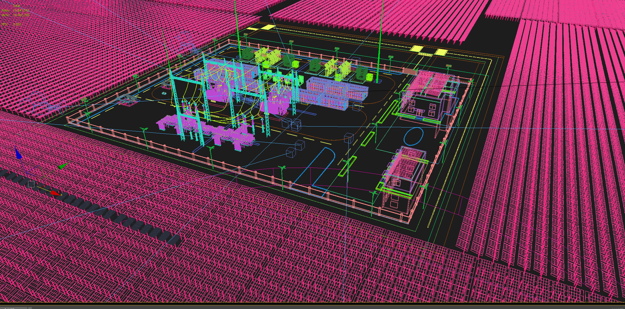 Solar Power Station With Substation and Energy Storage 3D Model