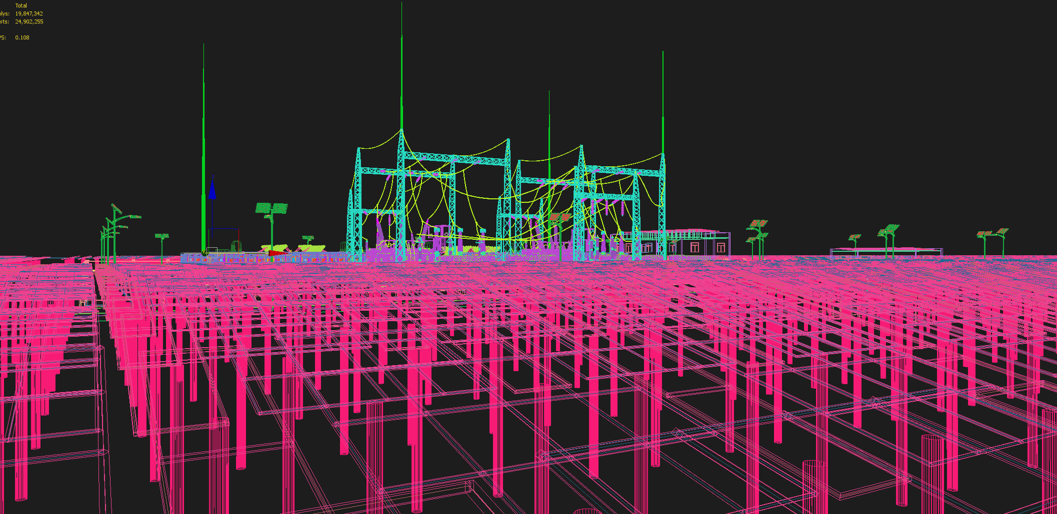 Solar Power Station With Substation and Energy Storage 3D Model