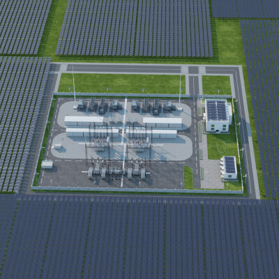 Solar Power Station With Substation and Energy Storage