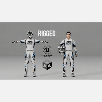 Motocross Rider — Rigged with Helmet