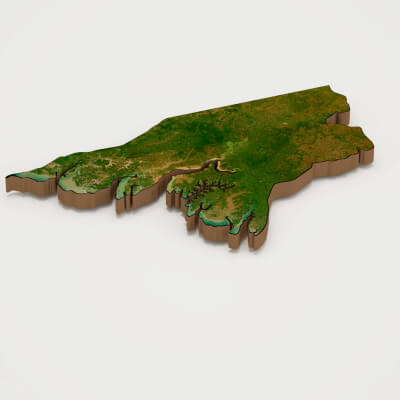 Guinea-Bissau Realistic 3D Terrain Map