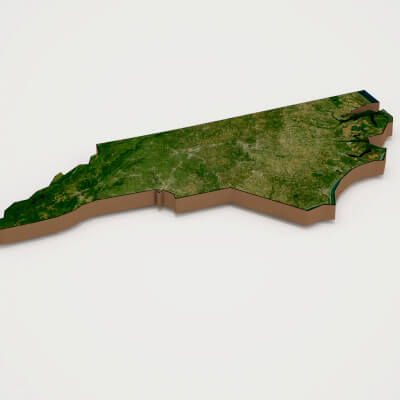 North Carolina Realistic 3D Terrain Map