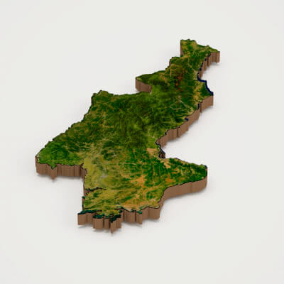 North Korea Realistic 3D Terrain Map