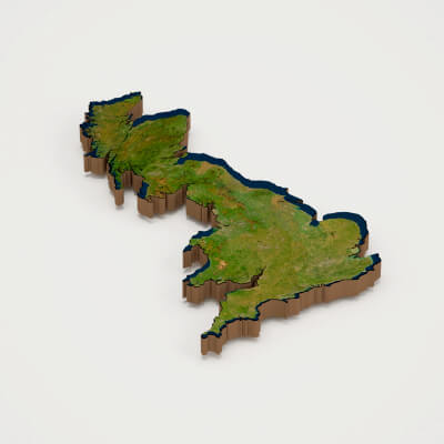 United Kingdom Realistic 3D Terrain Map