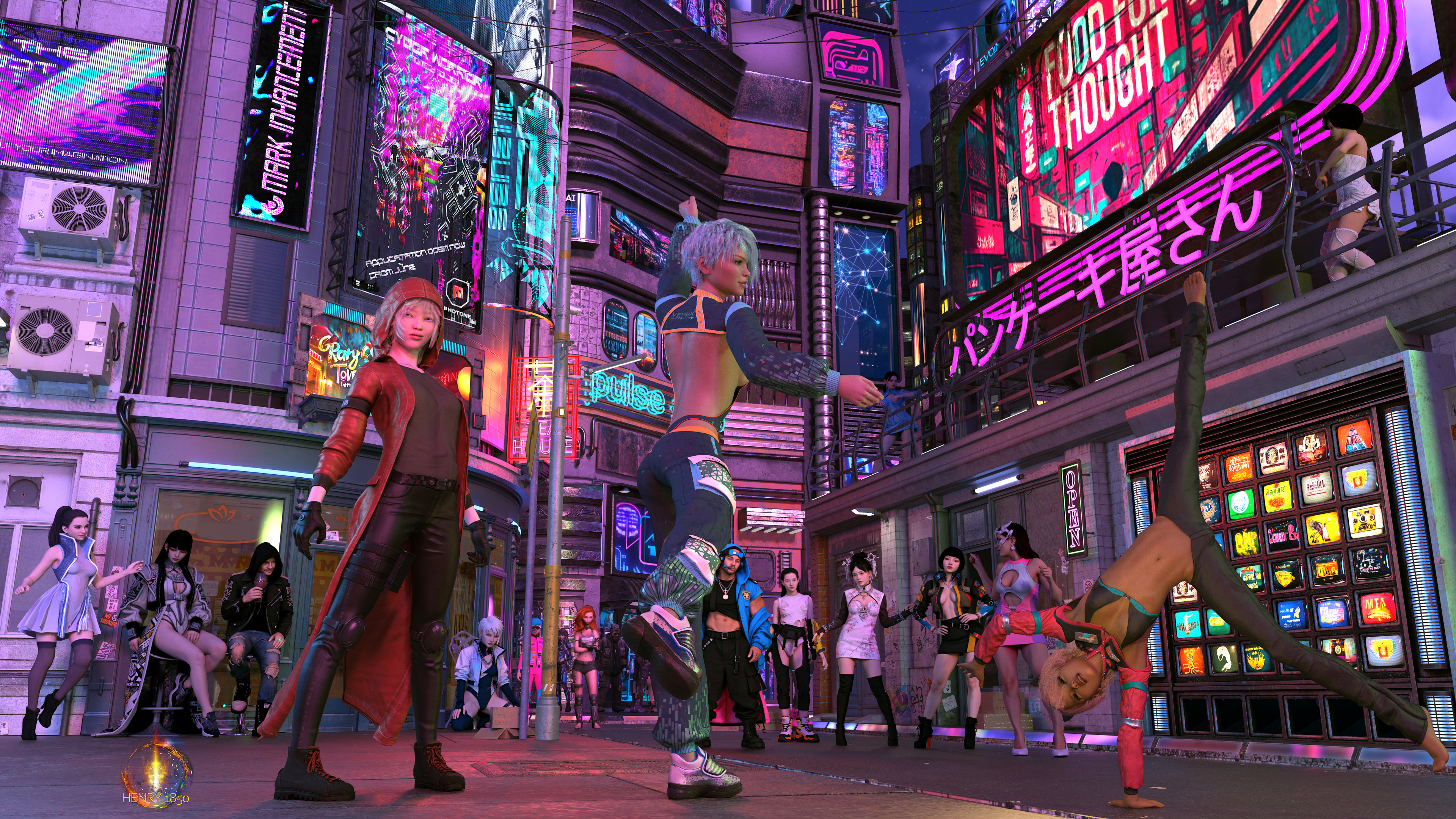 Cyber Street Party 3D Render, Digital Artwork by Henry1850