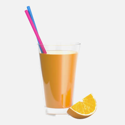Glass with Orange Juice Straws and Orange Slice