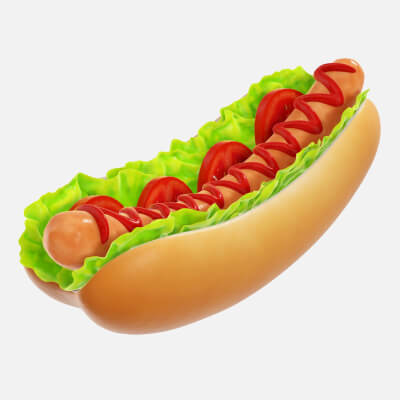 Hot Dog with Ketchup Salad Tomato Stylized