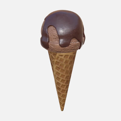 Ice Cream Ball with Chocolate on Top in Waffle Cone