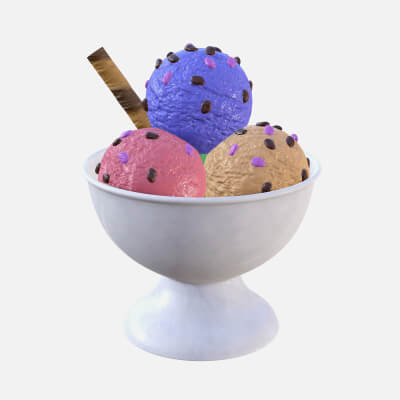 Ice Cream Balls in Marble Dish with Chocolate Pieces
