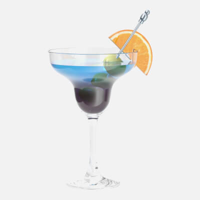 Margarita Glass with Olives and Orange Slice
