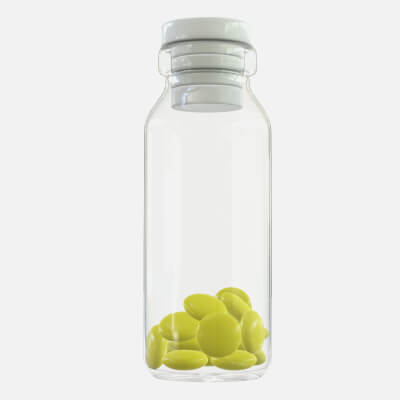 Medicine Small Glass Bottle with Pills