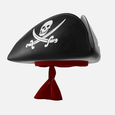 Pirate Tricorn Hat with Skulls and a Red Bandana