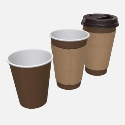 Recycled Paper Coffee Cup Plastic Lid and Heat Cuff