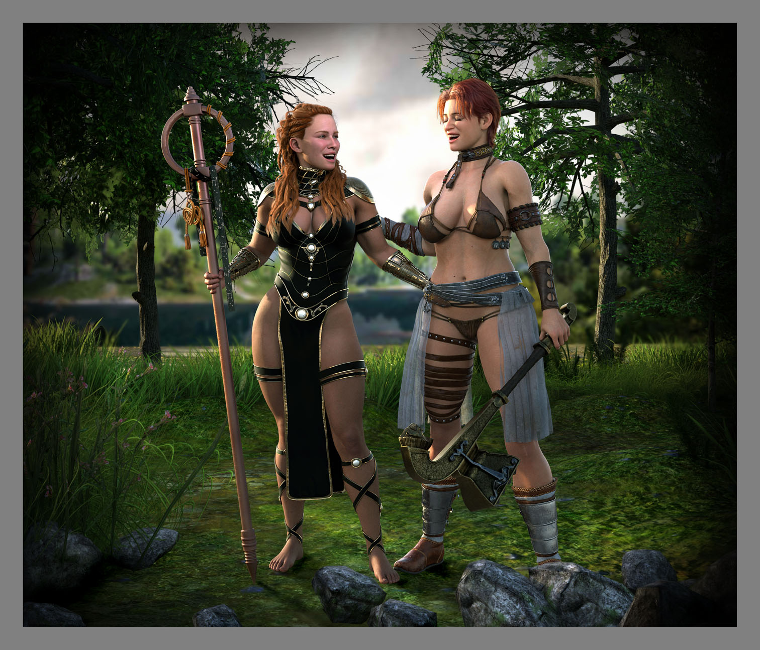 Two Tribal Queens Sharing a Laugh 3D Render, Digital Artwork by IamRobot