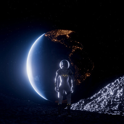 Astronaut on Lunar Surface and Earth View Scene