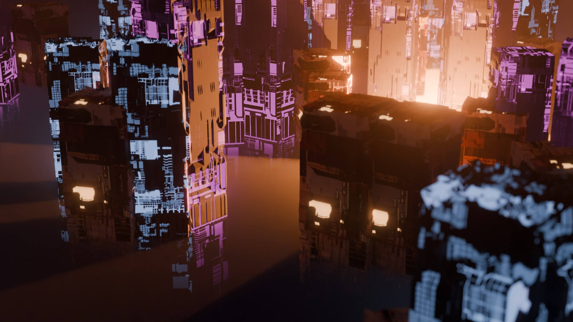 Cyberpunk Sci-Fi City Buildings and Megastructure Scene 3D Model