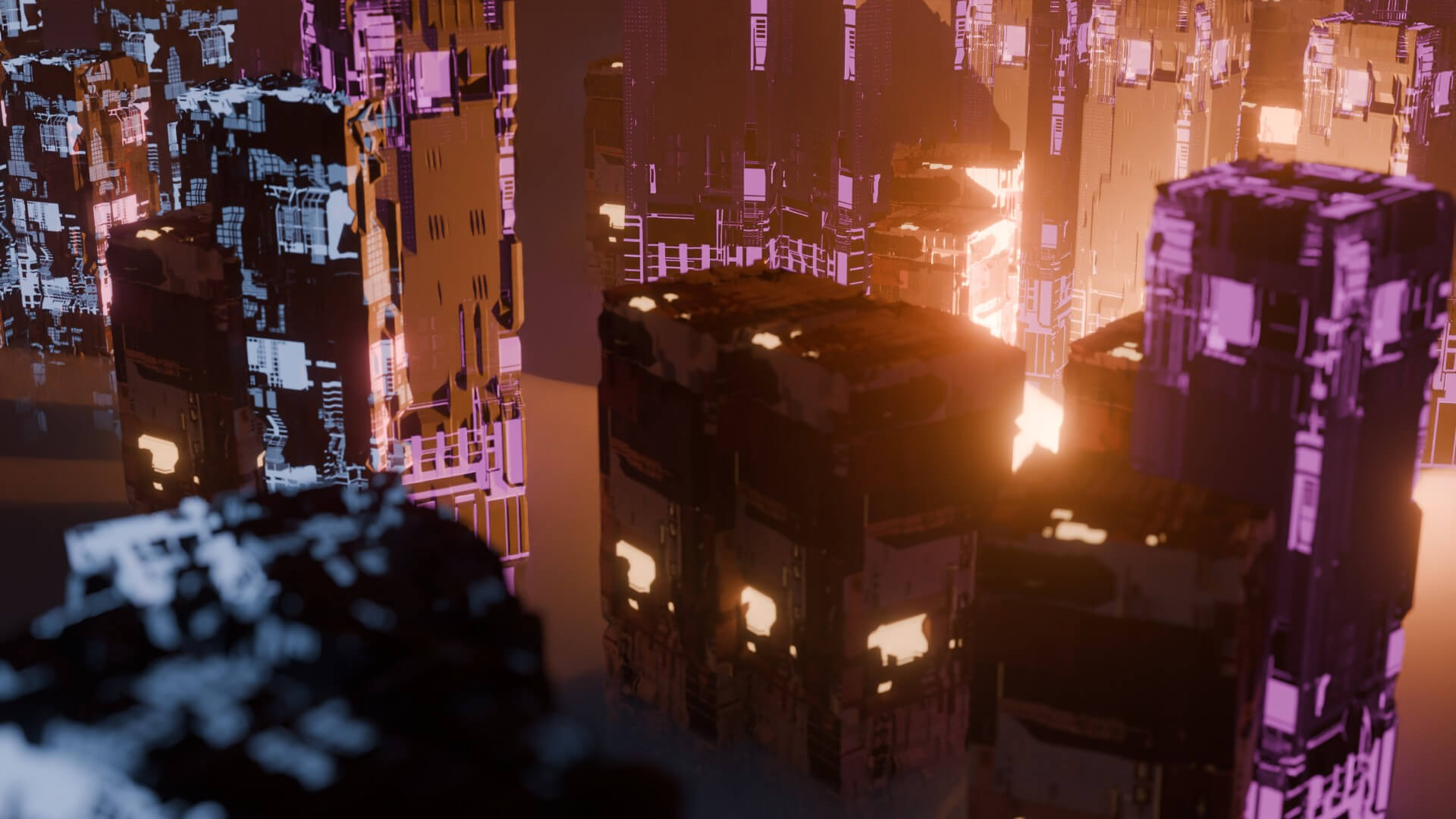 Cyberpunk Sci-Fi City Buildings and Megastructure Scene 3D Model