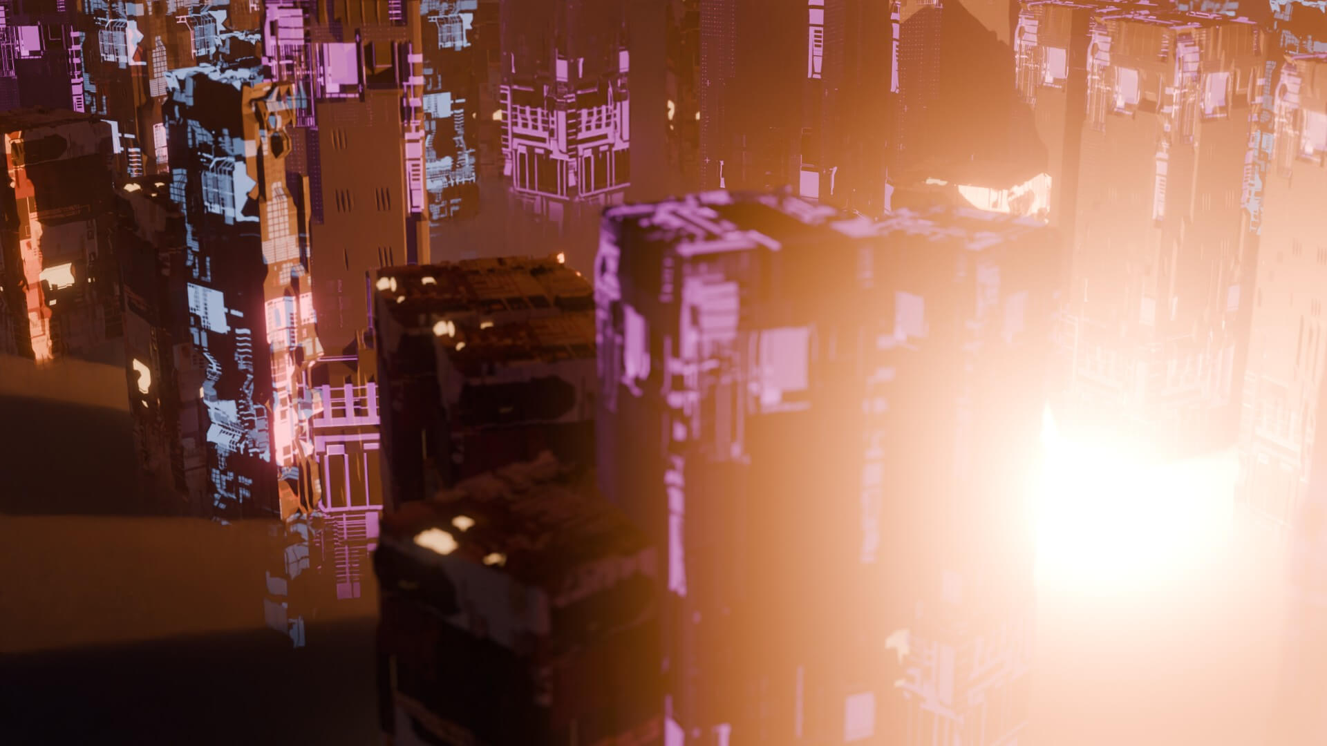 Cyberpunk Sci-Fi City Buildings and Megastructure Scene 3D Model